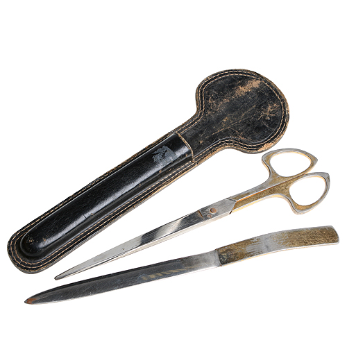 Ножницы и нож (набор в оригинальном чехле), Сталь, кожа Европа (?), начало XX века 1904 г инфо 6092g.