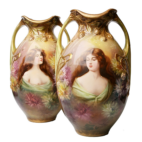 Две вазы в стиле модерн Керамика, живопись Германия, конец XIX века 1890 г инфо 6295g.