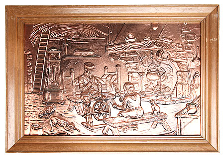 Картина на металле "Быт" (медь, чеканка), Западная Европа, XX век обороте предусмотрена петля для подвески инфо 6312g.