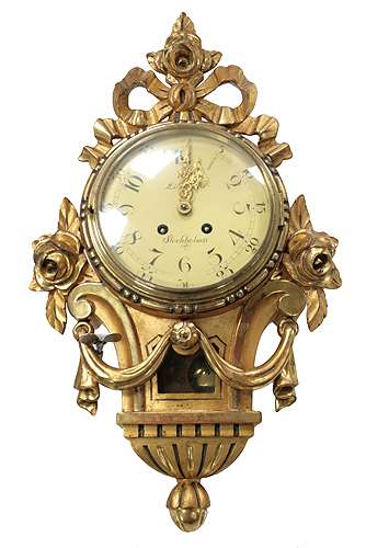 Часы настенные "Stockholmo" Дерево, резьба, позолота Швеция, конец XIX века частично потерты Часы требуют отладки инфо 6439g.