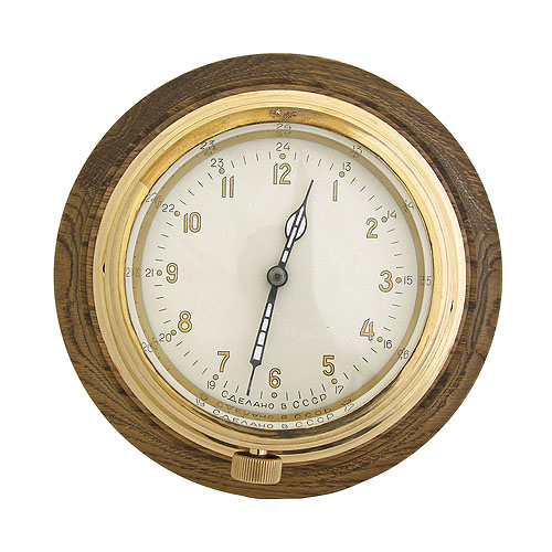 Часы каютные (Корабельная латунь, стекло, дерево - СССР, 50-е годы XX века) 1952 г инфо 6442g.