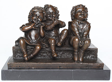 Статуэтка "Трое детей на скамейке" Бронза, мрамор Западная Европа, вторая половина ХХ века реакцию детей, радость их восприятия инфо 6522g.