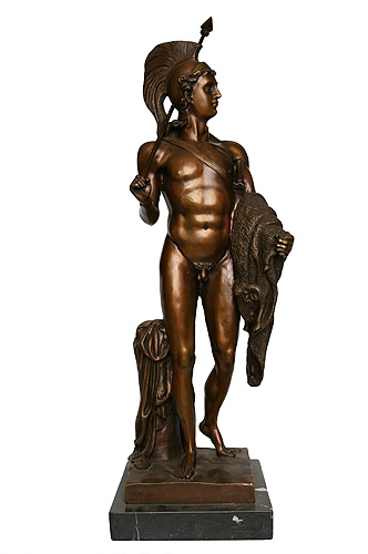 Фигура "Древнегреческий воин", (бронза, патинирование, черный мрамор), Франция, ХХ век Прекрасная скульптура для классического интерьера инфо 6616g.