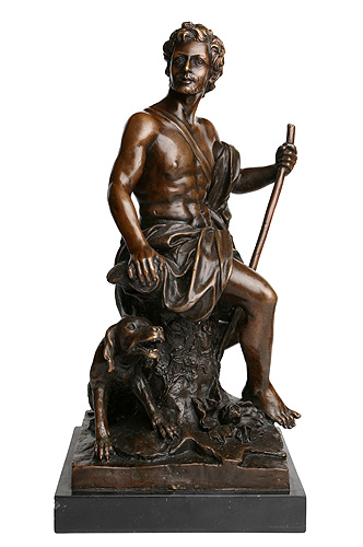 Фигура "Пастух" (Бронза, патинирование, черный мрамор - Франция, конец XIX - начало ХХ века) техническим уровнем своего скульптурного литья инфо 6619g.