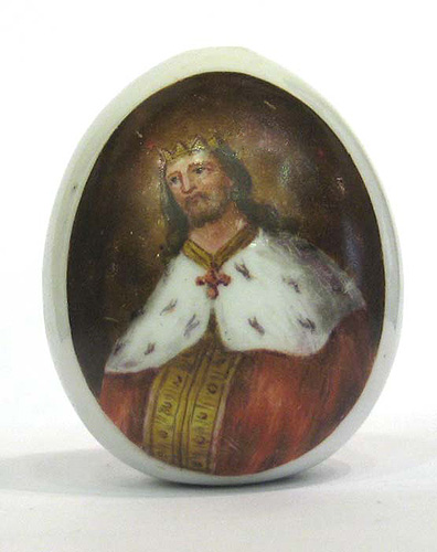 Пасхальное яйцо "Царь" (Фарфор, глазурь, деколь - Западная Европа, начало ХХ века) 5,5 см Сохранность очень хорошая инфо 7347g.
