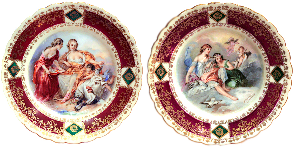 Парные тарелки "Жанровые сцены" Фарфор, роспись Германия, начало ХХ века 18 см Сохранность очень хорошая инфо 7368g.