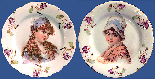 Парные настенные тарелки с барышнями (Фарфор, роспись - Западная Европа, начало ХХ века) 1912 г инфо 7369g.